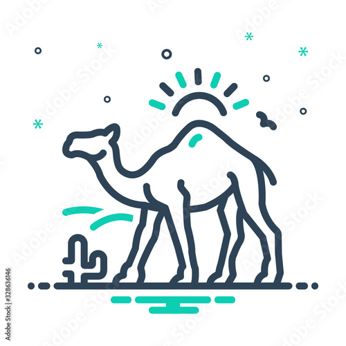 Mix icon for camel in desert with sun 
