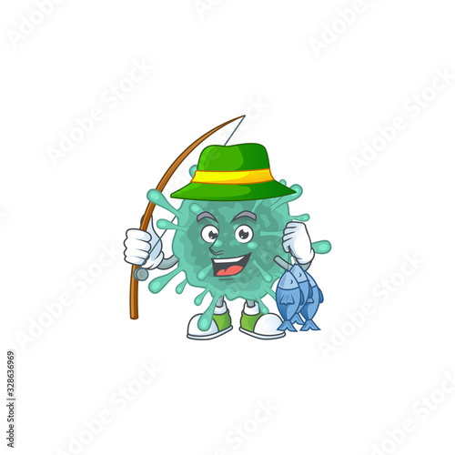 Cartoon character style of funny Fishing coronaviruses