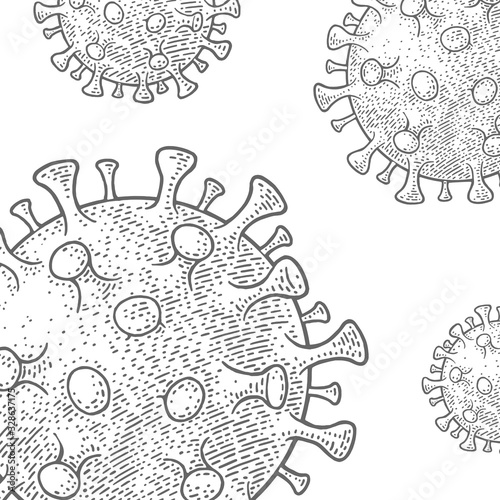 Coronavirus Bacteria Cell. Vintage vector black engraving