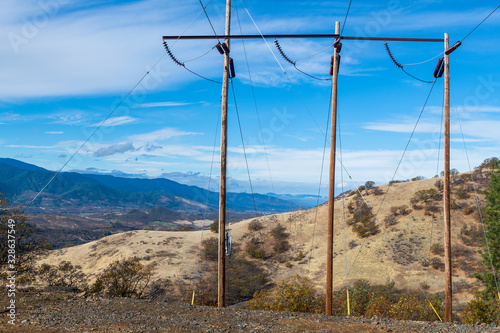 Power lines in the hills near Ashland, Oregon, USA photo