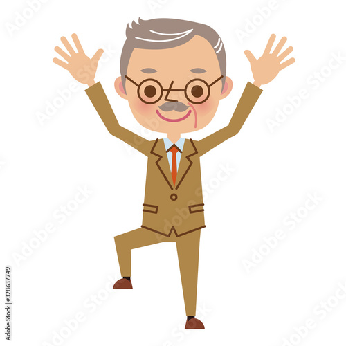 バンザイをする社長・熟年のビジネスマン
