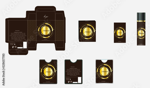 Packaging design, luxury perfume box,  pocket perfume and deo design template and mock up box. Illustration vector.