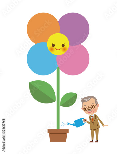 花に水をやる社長・経営者