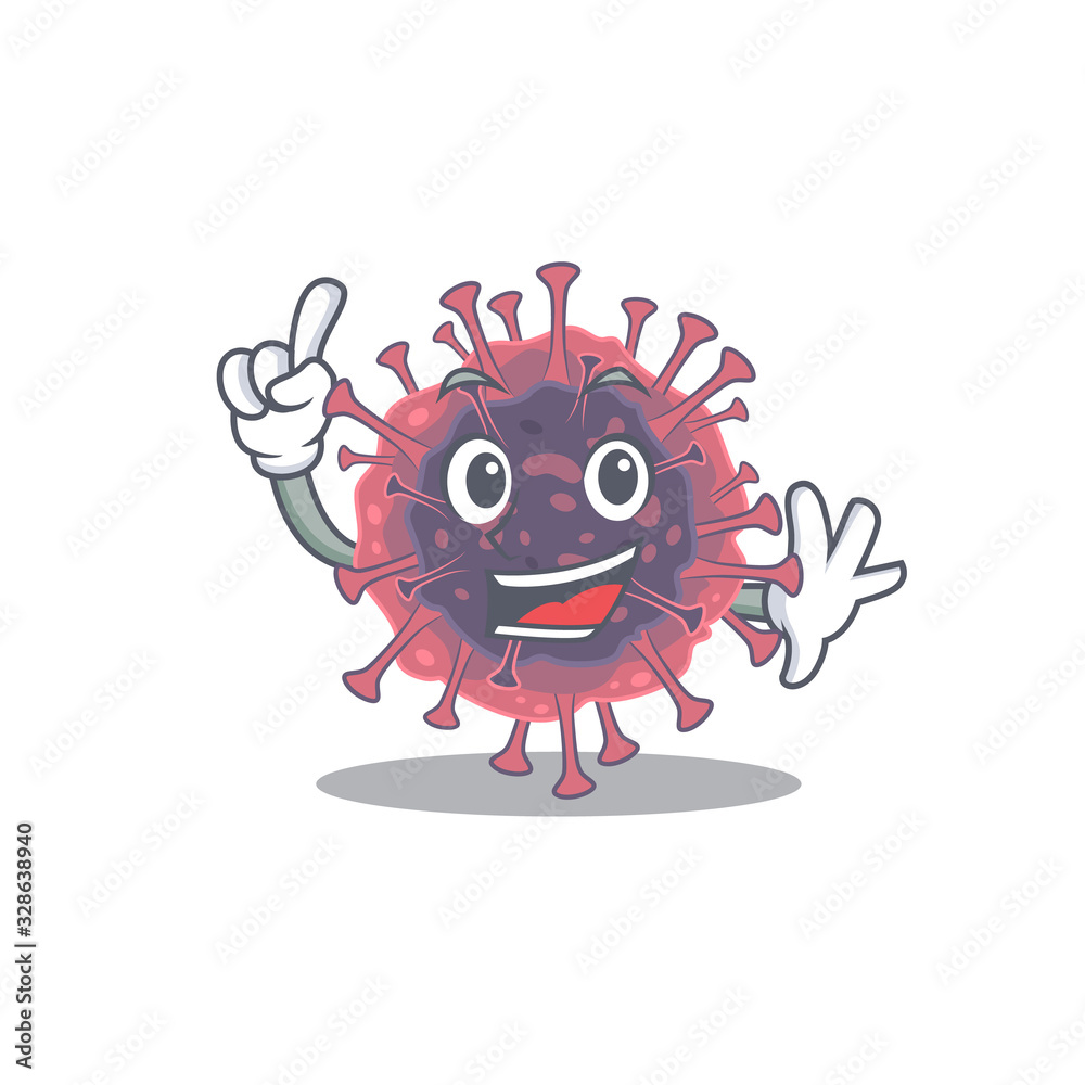 One Finger microbiology coronavirus in mascot cartoon character style One Finger microbiology coronavirus in mascot cartoon character style