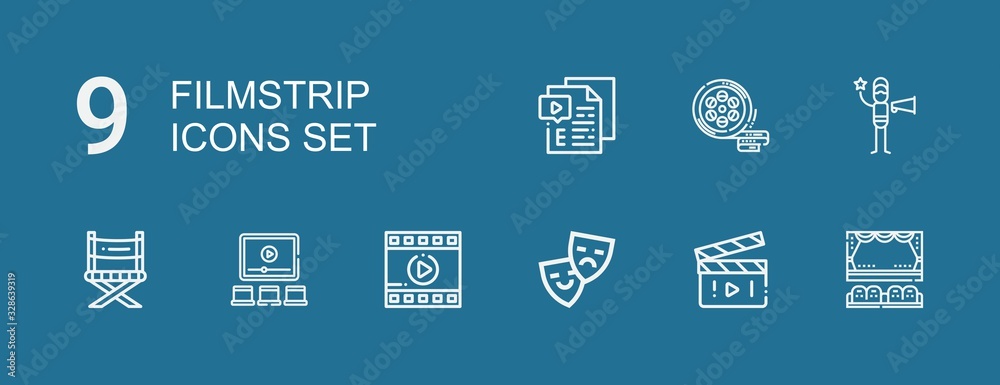 Editable 9 filmstrip icons for web and mobile Editable 9 filmstrip icons for web and mobile