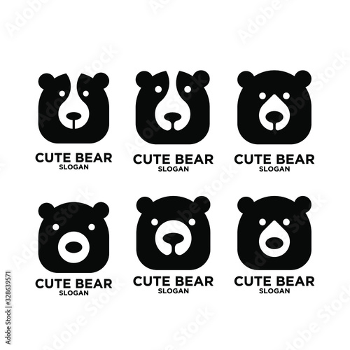 collection of cute head bear abstract logo icon design vector