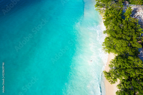 Anse Lazio Beach drone view in Praslin Island Seychelles 