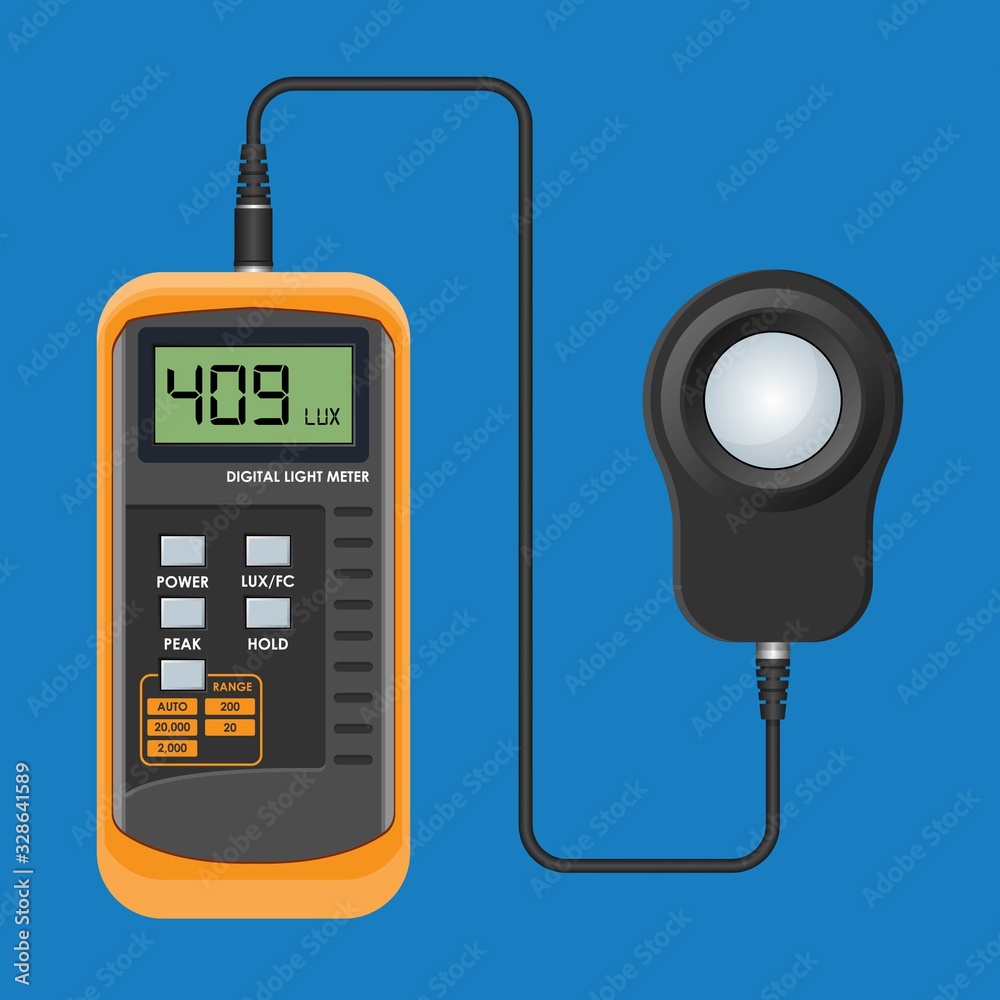 Vetor de Digital Handheld Light Brightness Lux Foot Candles Meter for