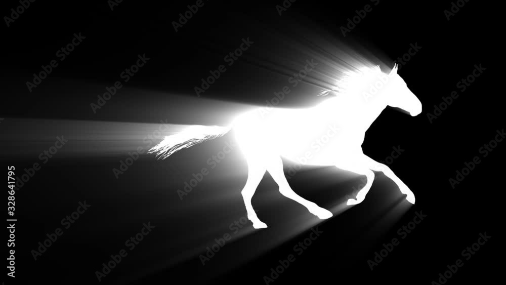 white light horse running silhouette seamless loop new quality unique animation dynamic joyful 4k video stock footage