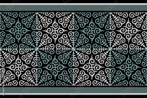 Kazakh carpet ornaments. Traditional patterns of Kazakhs. Background, texture, design life of nomads. Ancient Turkic ornaments. Art, customs and traditions of Kazakhstan. Decorative art of nomads