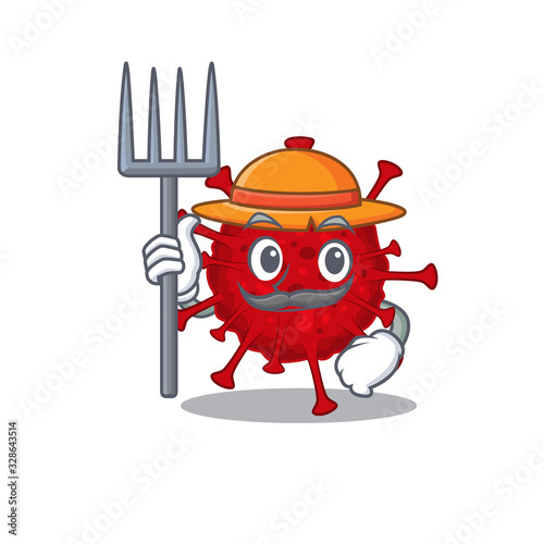Betacoronavirus in Farmer cartoon character with hat and pitchfork