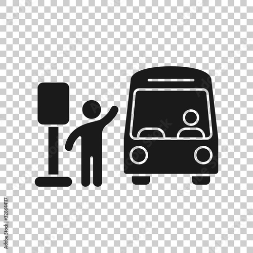 Bus station icon in flat style. Auto stop vector illustration on white isolated background. Autobus vehicle business concept.