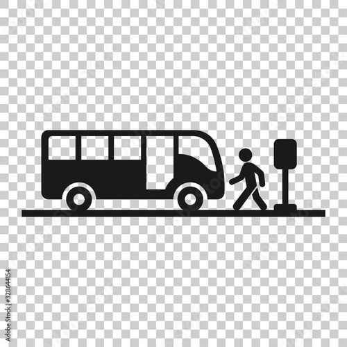 Bus station icon in flat style. Auto stop vector illustration on white isolated background. Autobus vehicle business concept.