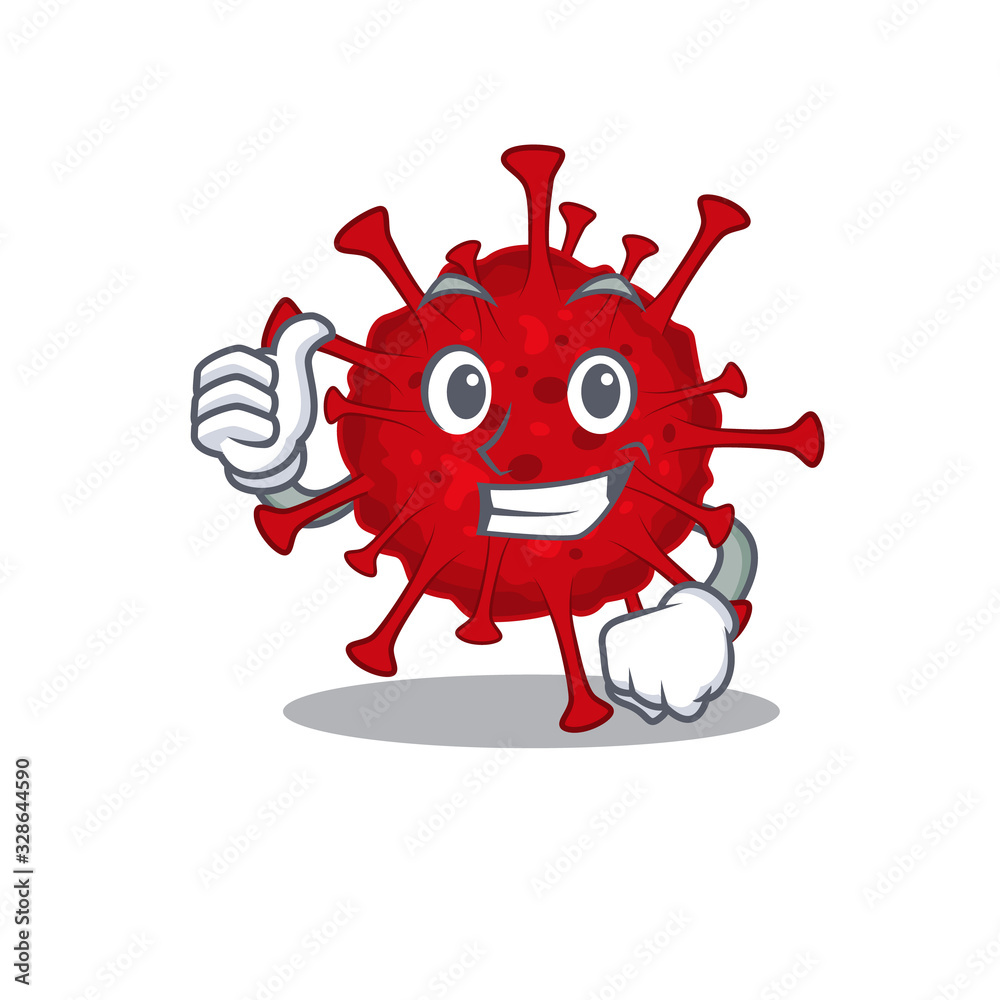 Cool betacoronavirus cartoon design style making Thumbs up gesture Cool betacoronavirus cartoon design style making Thumbs up gesture