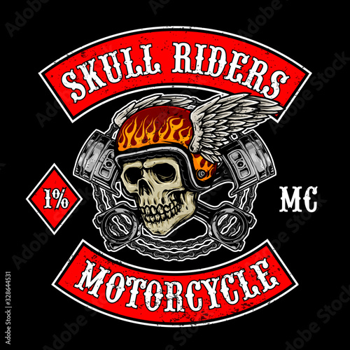 flying skull with pistons for motorcycle club logo