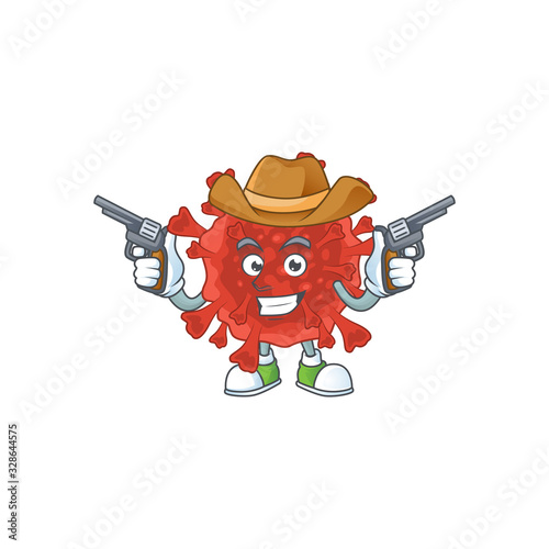 Cool cowboy cartoon design of red corona virus holding guns