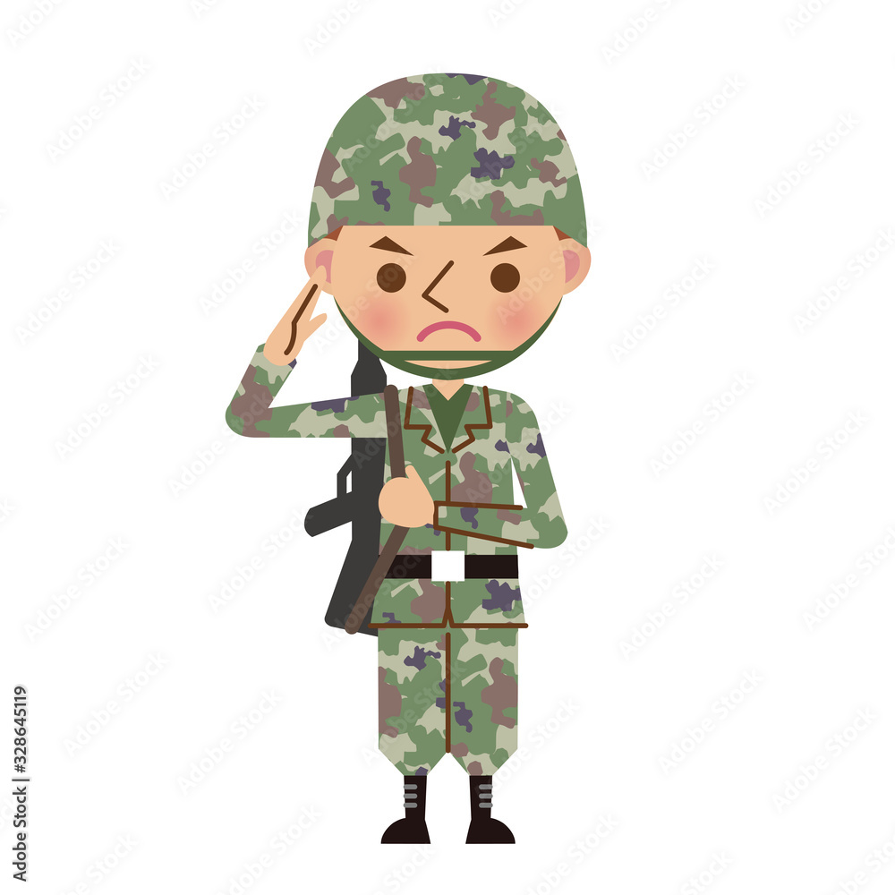 銃を持って敬礼する自衛官・軍人 銃を持って敬礼する自衛官・軍人