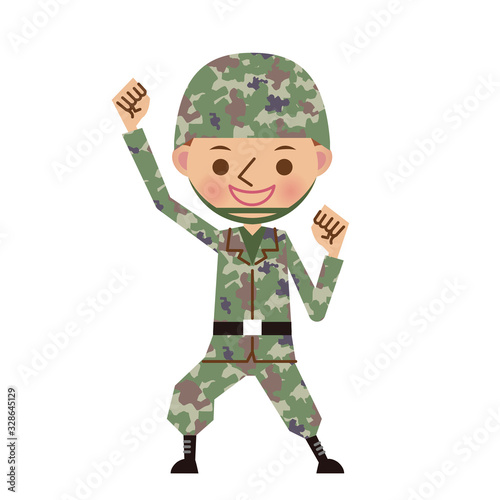 ガッツポーズする自衛官・軍人