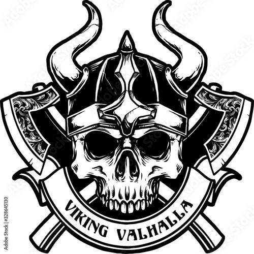 viking skull with weapon vector illustration