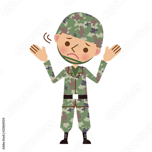困った表情の自衛官・軍人