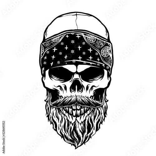 vector of bearded skull head with bandana