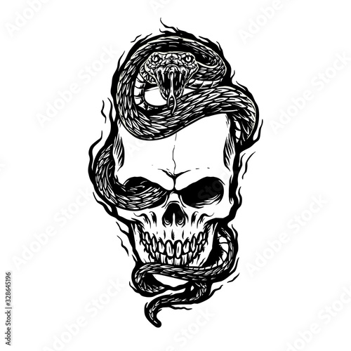 skull with snake vector illustration