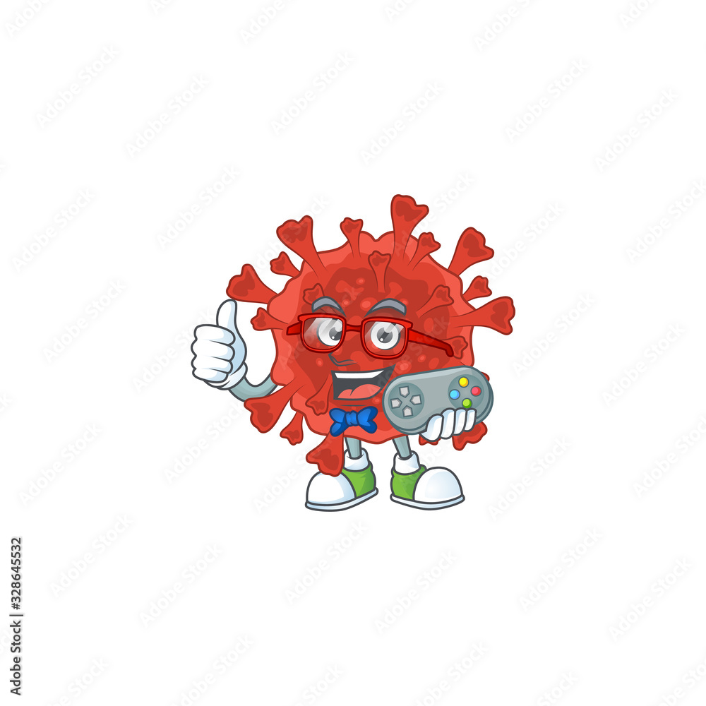 Talented red corona virus gamer mascot design using controller Talented red corona virus gamer mascot design using controller