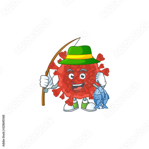 Cartoon character of funny Fishing red corona virus
