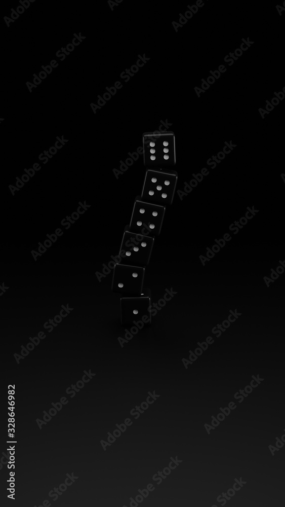 Black and White Dice on a Black background, 3d render