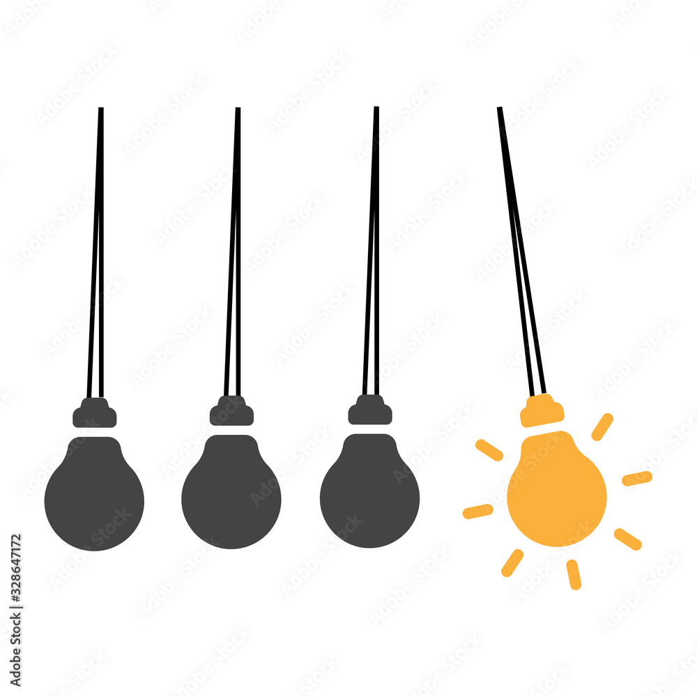 Naklejka premium creative light bulb Idea concept,business idea. Pendulum with ligt bulb. Stock vector illustration isolated on white background.