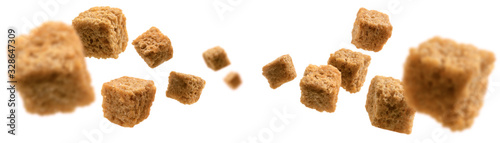 Tableau sur toile Bread croutons levitate on a white background