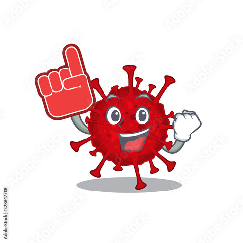 Betacoronavirus mascot cartoon style with Foam finger