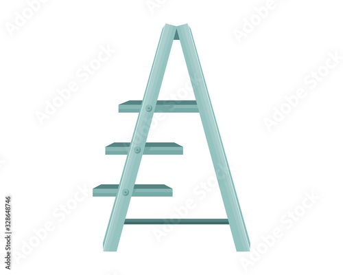 Vector cartoon aluminum ladder with standing platform stool. Isolated object on white background
