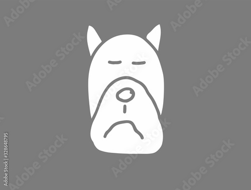 Sketch of a dog's face of the bulldog breed . Logo, sketch, vector drawing isolated on a gray background. Silhouette.