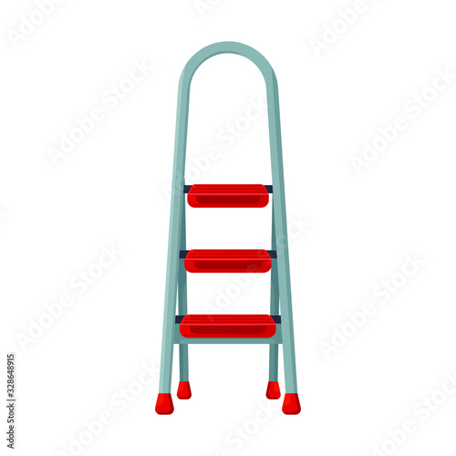 Vector cartoon aluminum ladder with standing platform stool. Isolated object on white background