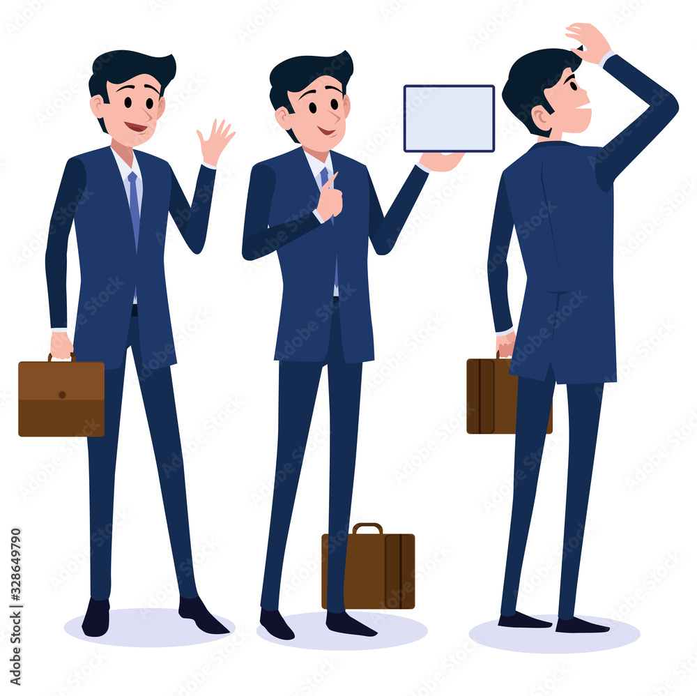 Obraz premium Male Business Character Vector Set. Creation Set body. Business Man Cartoon Character in stylish clothing. Illustration men Office.