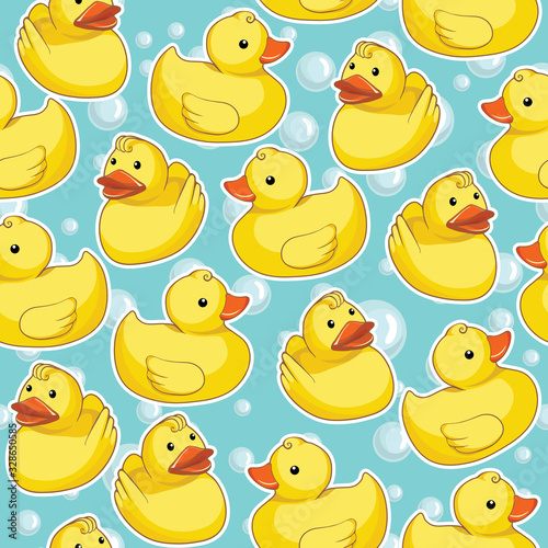 Vector seamless pattern with yellow ducks