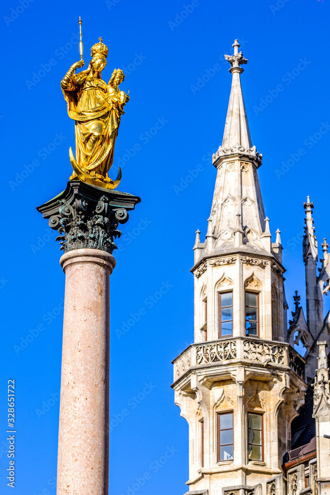 famous virgin mary column at the marienplatz in munich famous virgin mary column at the marienplatz in munich