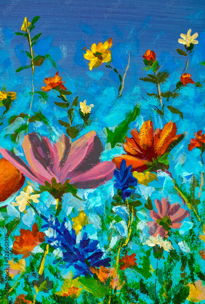 Fototapeta Malowany kolorowy obraz, sztuka kwiatowa. Doskonały motyw na obraz na płótnie