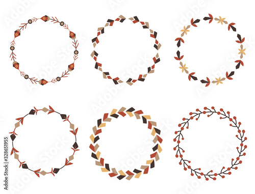 Wallpaper Mural Set of round flat tribal frames from branches, flowers and berries. Floral vector template for invitation, greeting cards and your creativity. Natural herbal border Torontodigital.ca