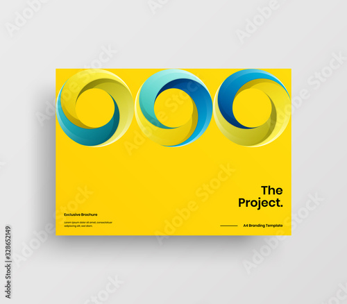 Creative business presentation vector A4 horizontal orientation front page mock up. Modern corporate report cover abstract geometric illustration design layout. Company identity brochure template.