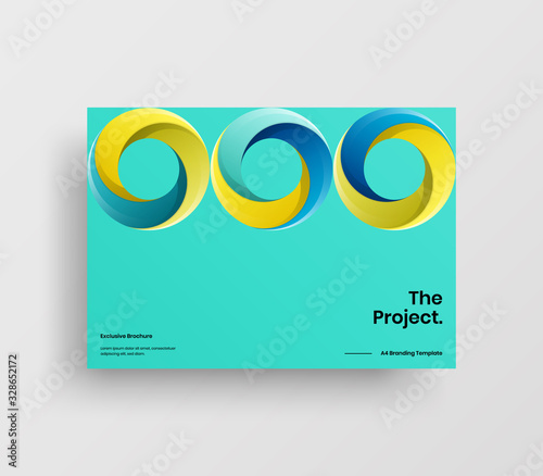 Creative business presentation vector A4 horizontal orientation front page mock up. Modern corporate report cover abstract geometric illustration design layout. Company identity brochure template.