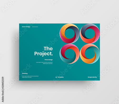 Creative business presentation vector A4 horizontal orientation front page mock up. Modern corporate report cover abstract geometric illustration design layout. Company identity brochure template.