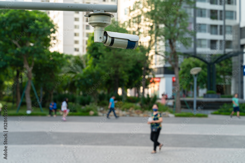 CCTV camera in the green park public