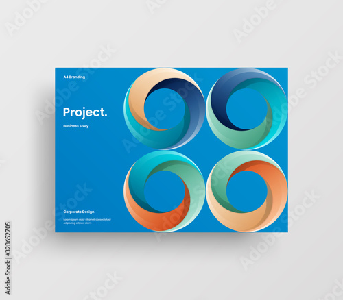 Creative business presentation vector A4 horizontal orientation front page mock up. Modern corporate report cover abstract geometric illustration design layout. Company identity brochure template.