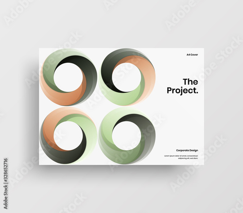 Creative business presentation vector A4 horizontal orientation front page mock up. Modern corporate report cover abstract geometric illustration design layout. Company identity brochure template.