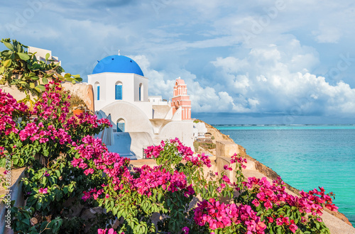 Landscape with Church in Oia, Santorini islands, Greece
