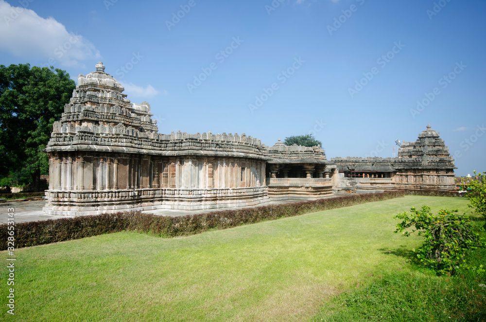 Belavadi, Karnataka, India, November 2019, Tourist at Veera Narayana temple, it was built during the rule of the Hoysala Empire
