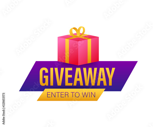 Gift box icon design template. Giveaway. Typography design. Post box. Winner banner. Vector stock illustration.