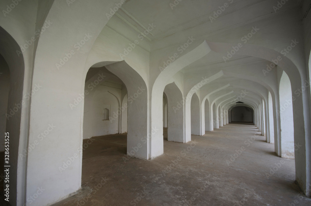 Interior of a building near the Gumbaz, Muslim Mausoleum of Sultan Tipu And His Relatives, Srirangapatna, Karnataka, India